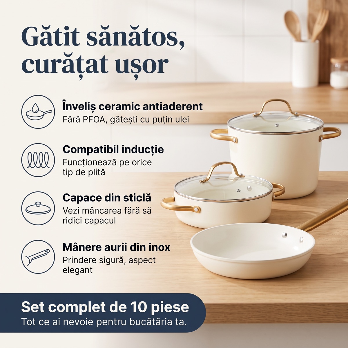Infografic cu beneficii, set oale ceramice