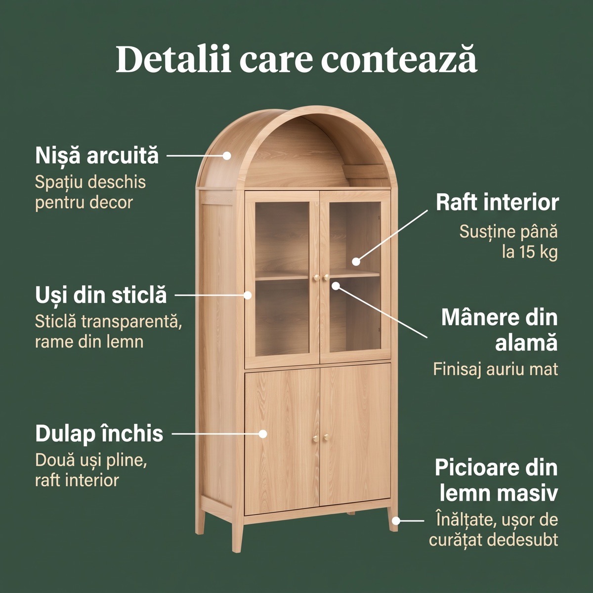 Detalii cu săgeți, vitrină din lemn
